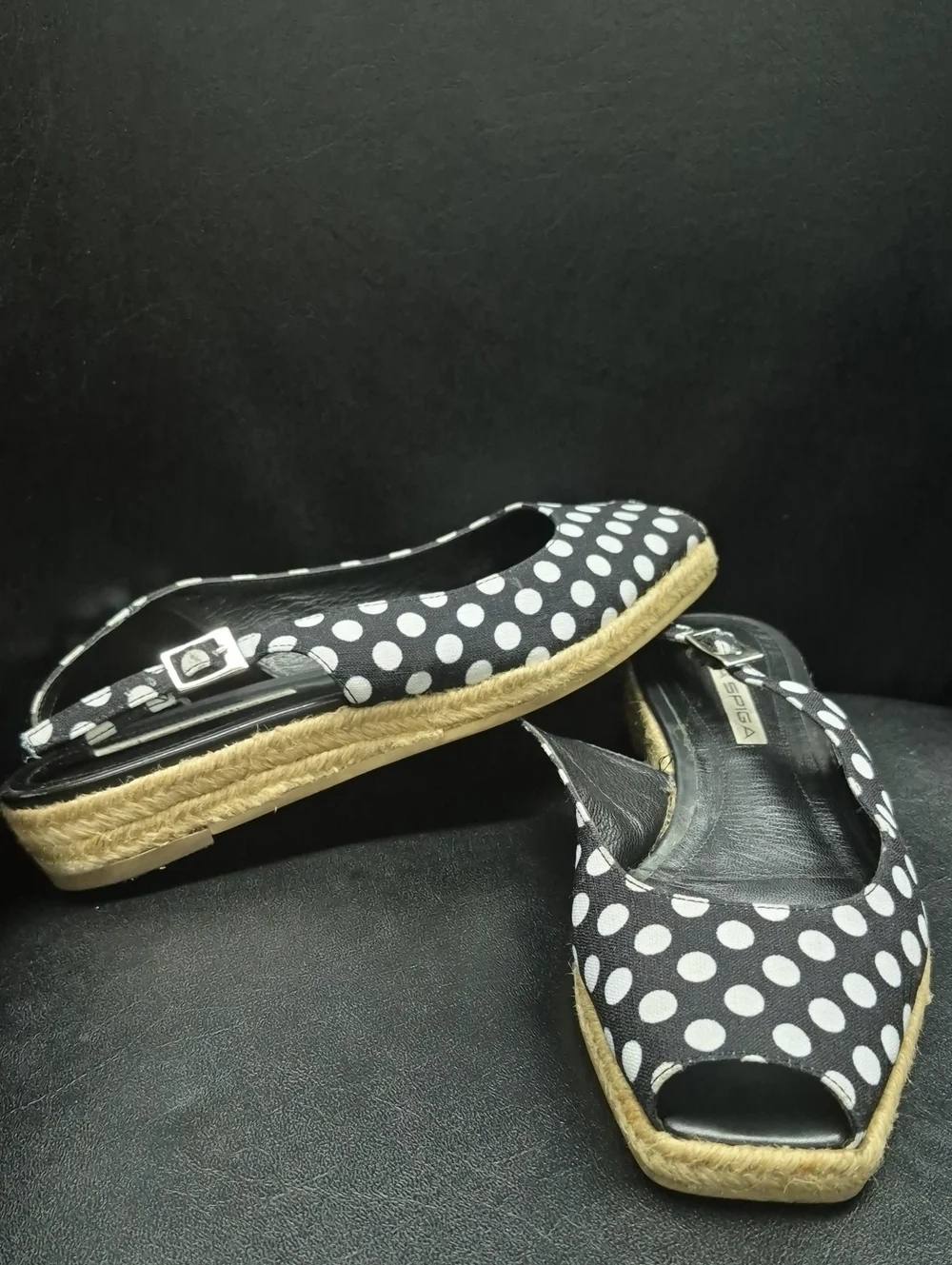 VIA SPIGA Black and White Polka Dot Espadrille Flats